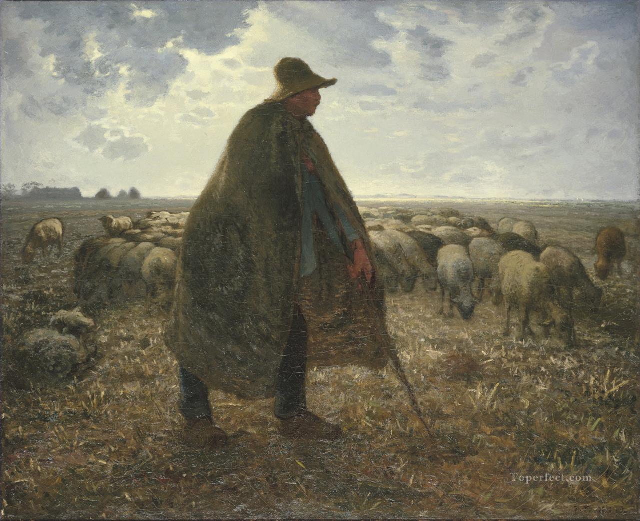 berger tendant son troupeau années 1860 Peintures à l'huile